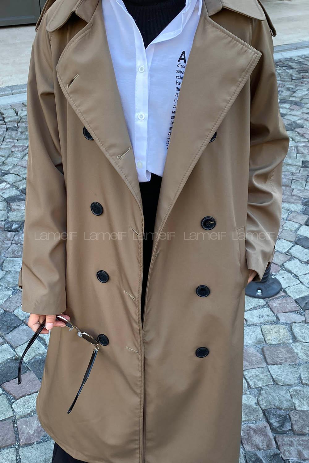 Brown Reglan Sleeveless Arm Without Accessories Poplin Fabric Trench Coat
