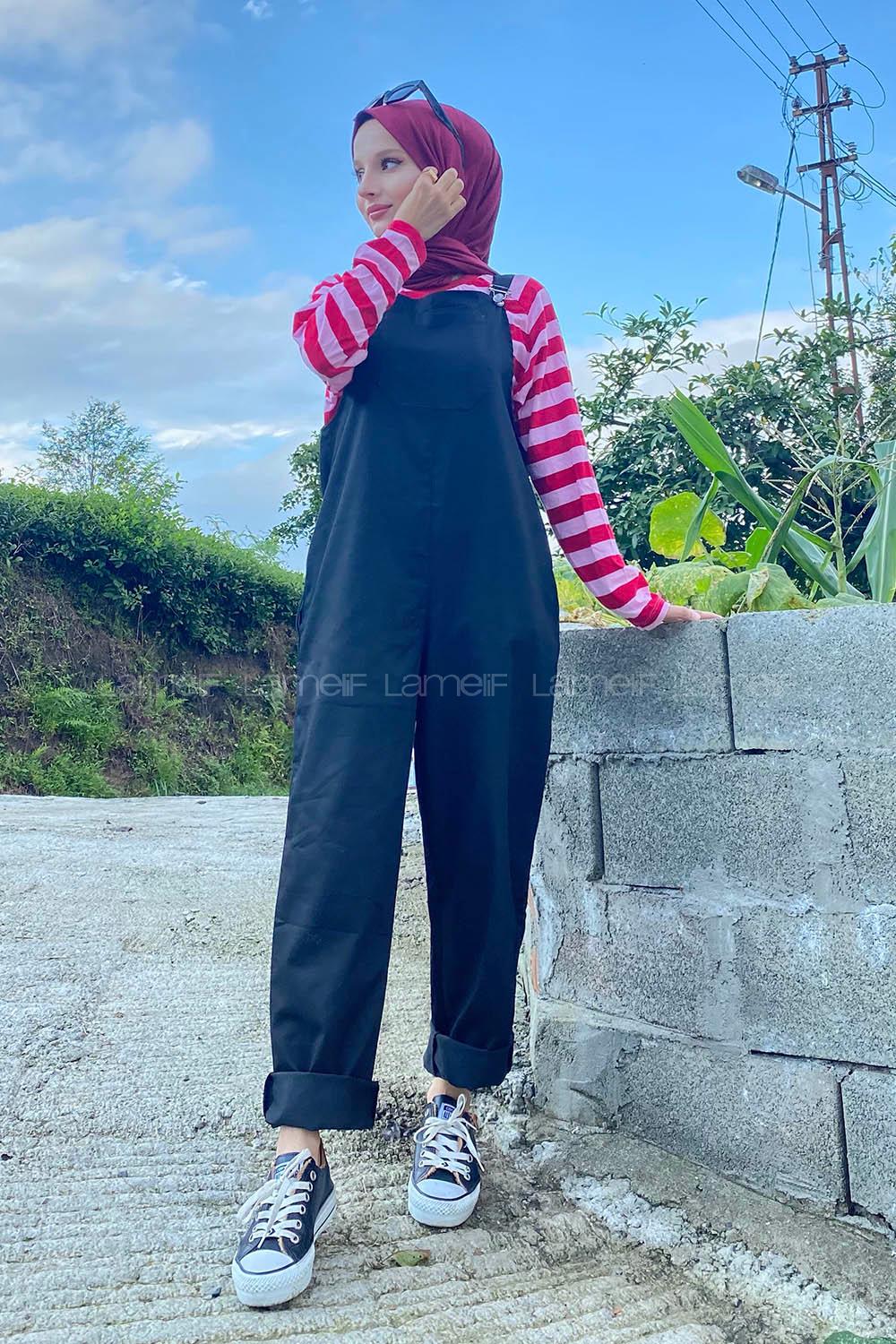 Black Normal Neck Linen Parachute Fabric Unprinted Overalls