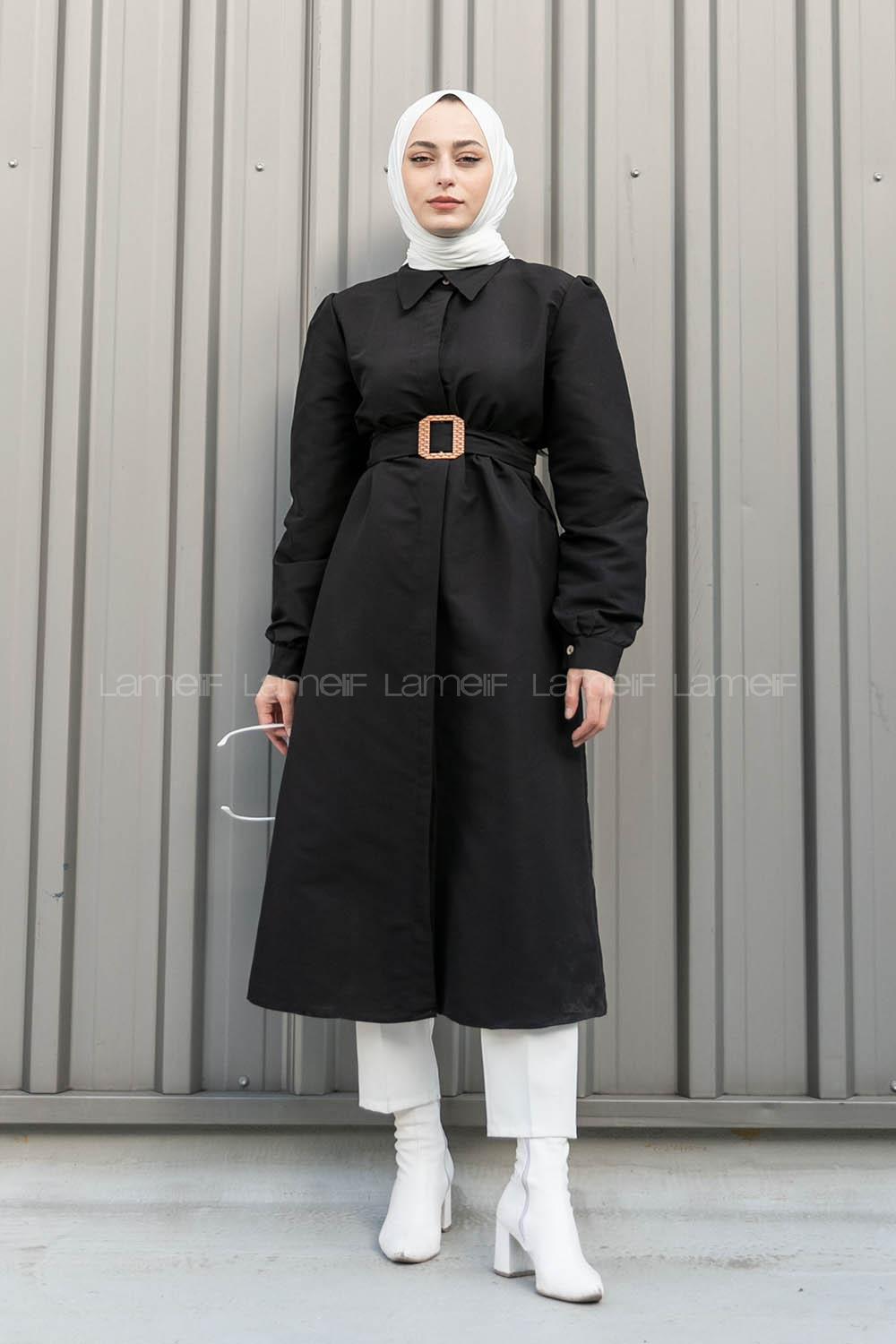 Modalamelif Kemer Detaylı Trençkot Siyah