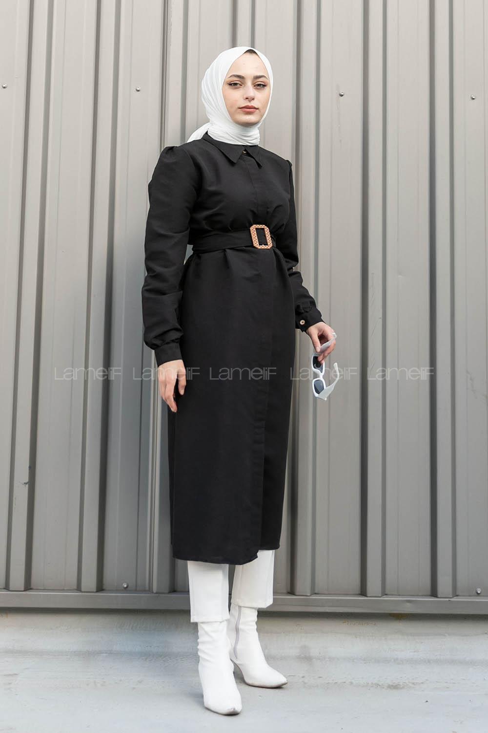 Modalamelif Kemer Detaylı Trençkot Siyah