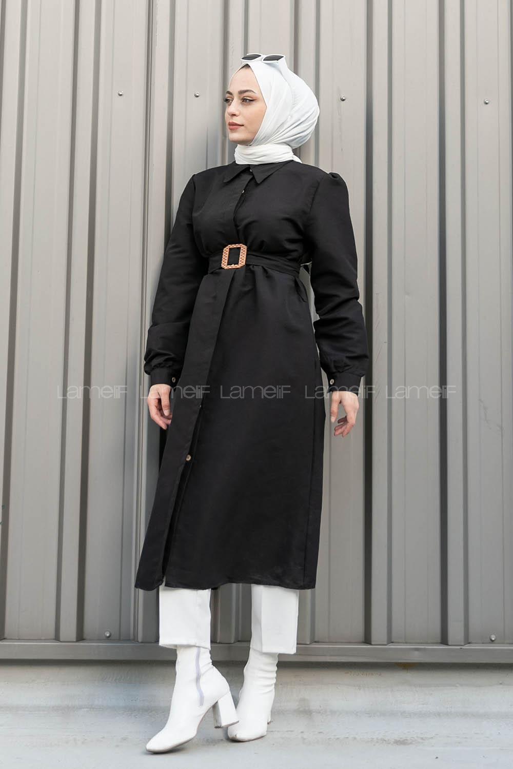 Modalamelif Kemer Detaylı Trençkot Siyah