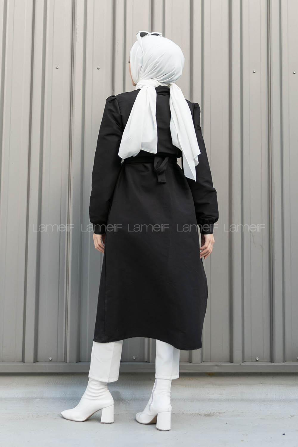 Modalamelif Kemer Detaylı Trençkot Siyah