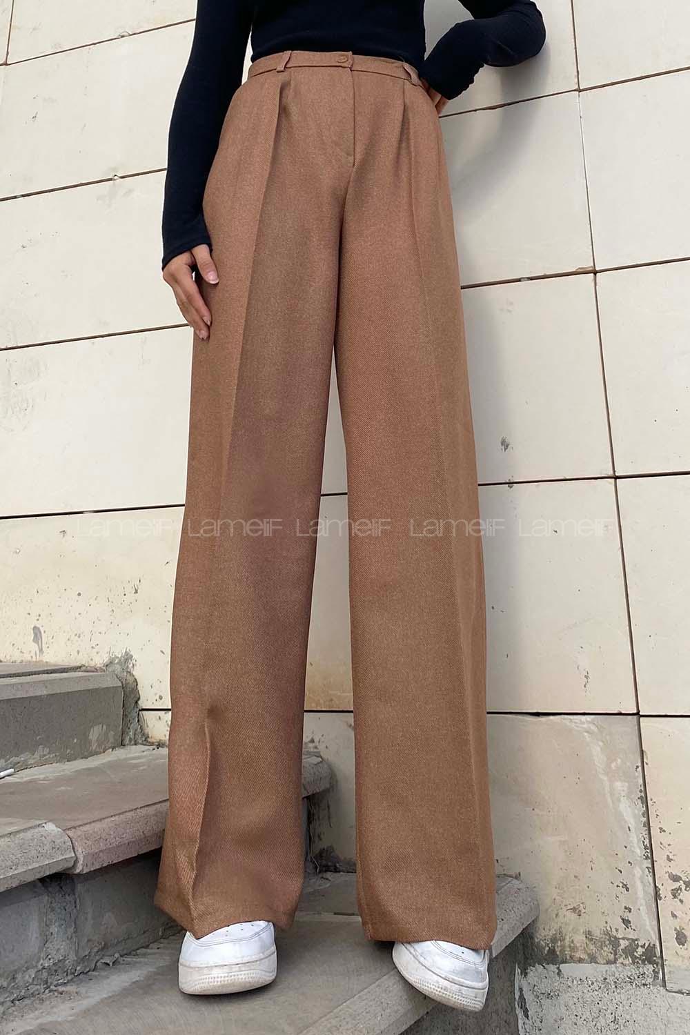 Soft Brown Cotton Fabric High Waist Comfortable Pants
