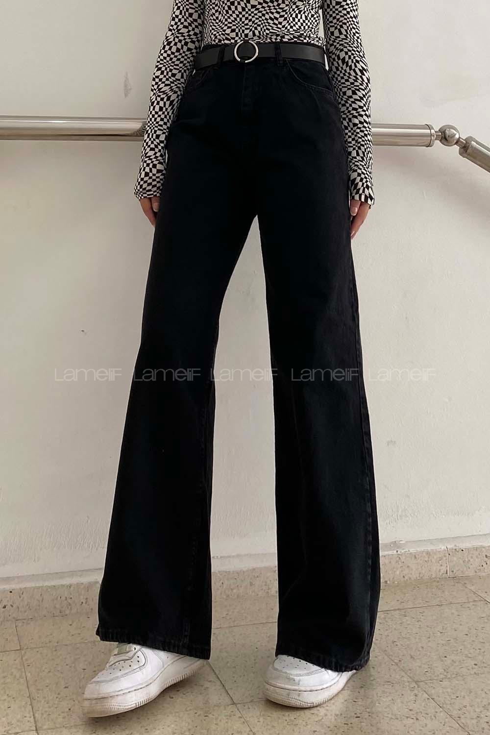 Lamelif Çift Cepli Bol Paça Pantolon Füme