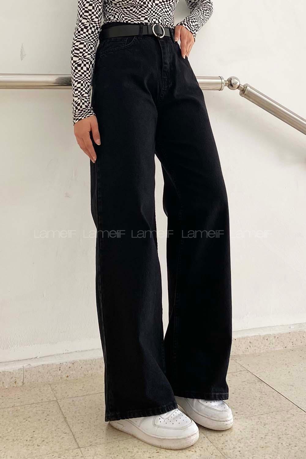 Lamelif Çift Cepli Bol Paça Pantolon Füme