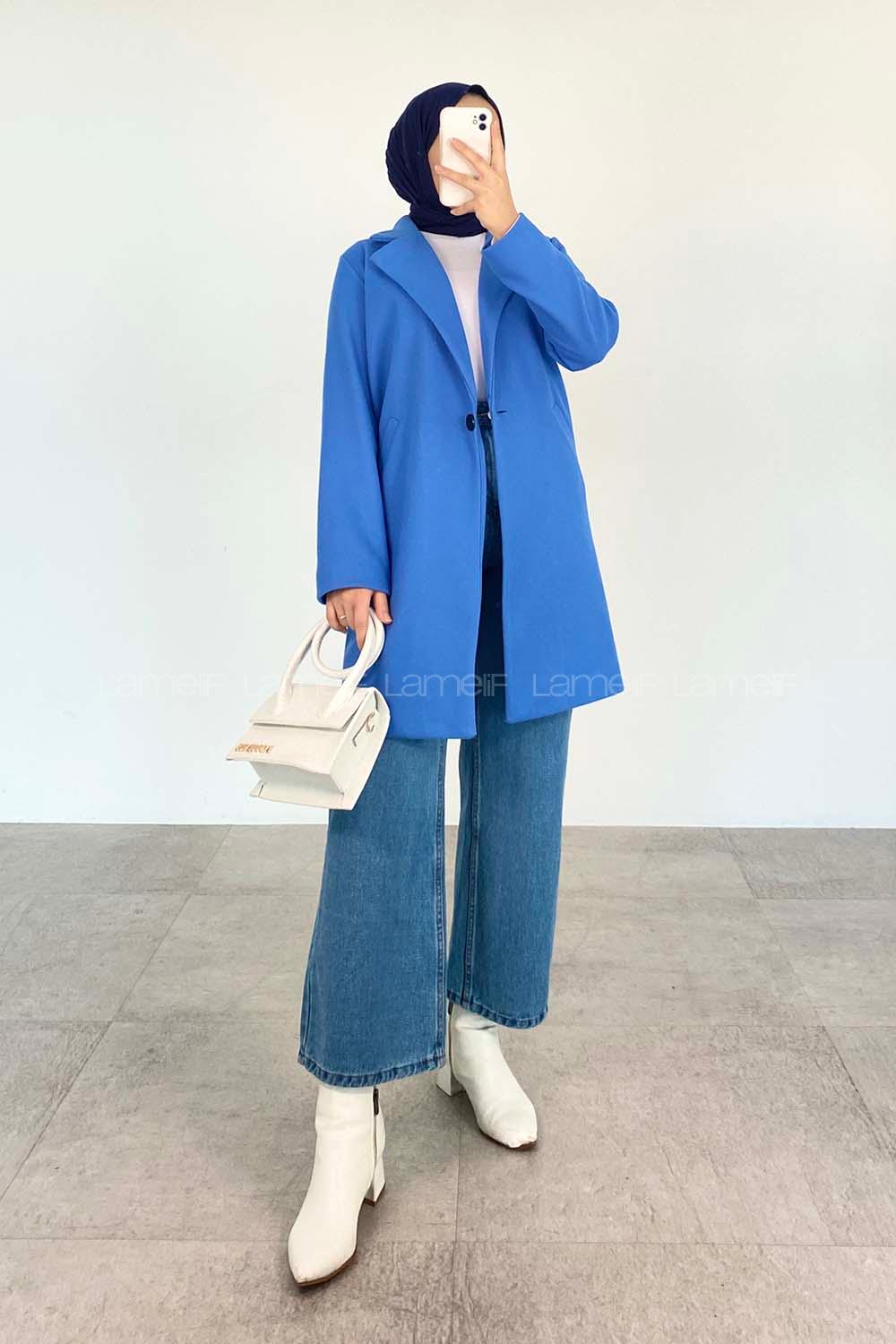 if Tek Düğmeli Kaşe Kumaş Kaban Mavi