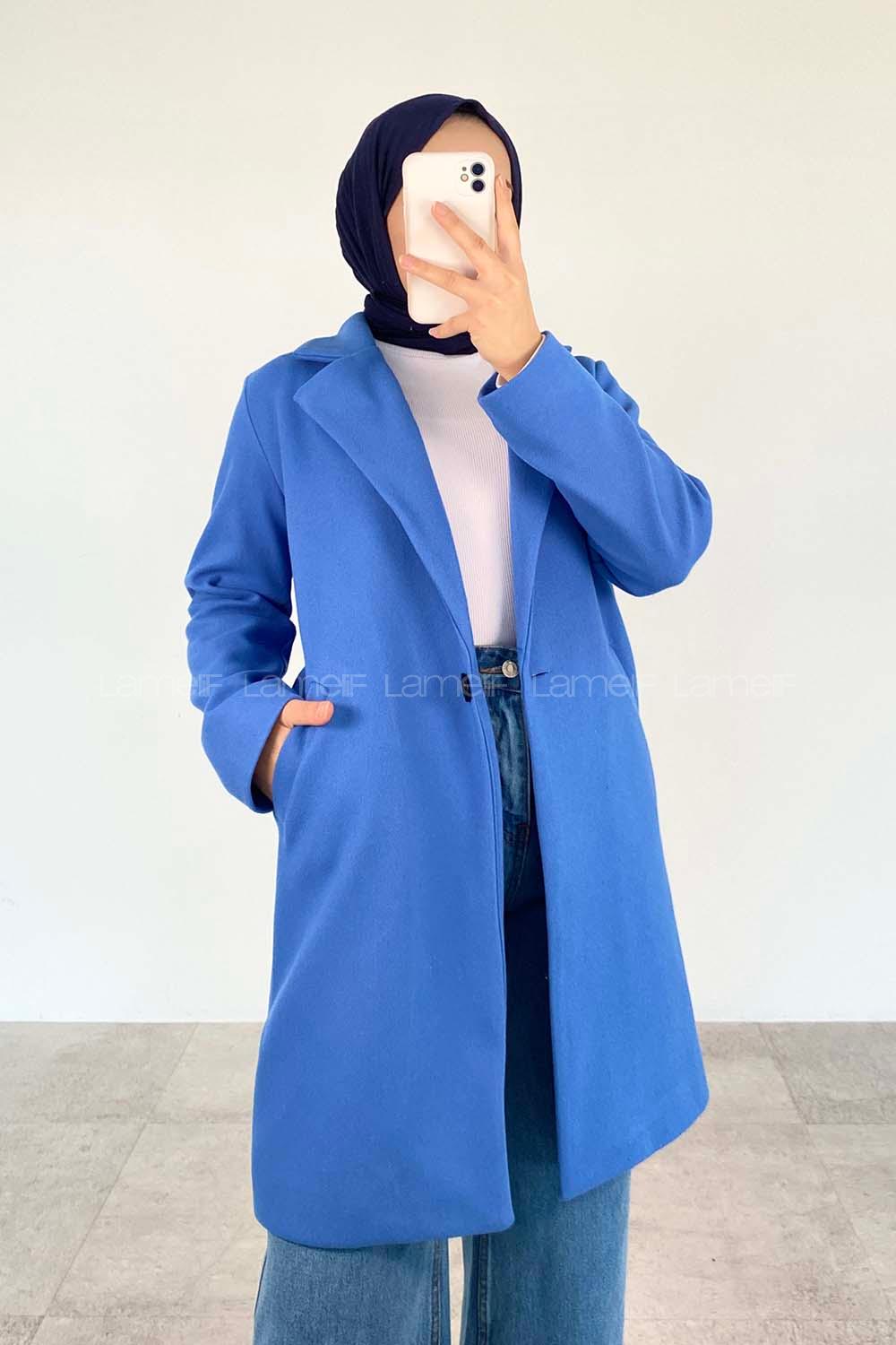 if Tek Düğmeli Kaşe Kumaş Kaban Mavi