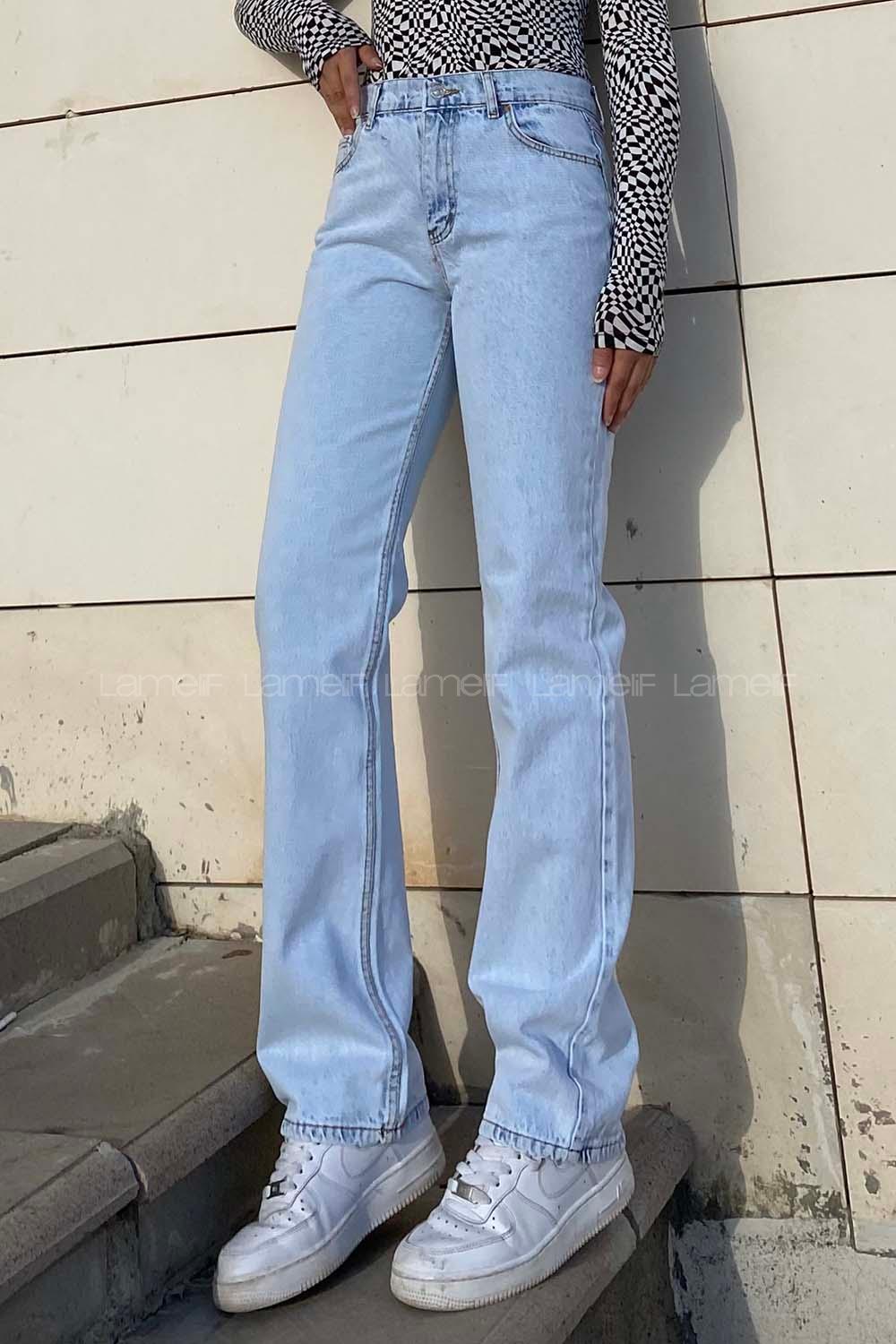 Ice Blue Denim High Waist Denim Pants