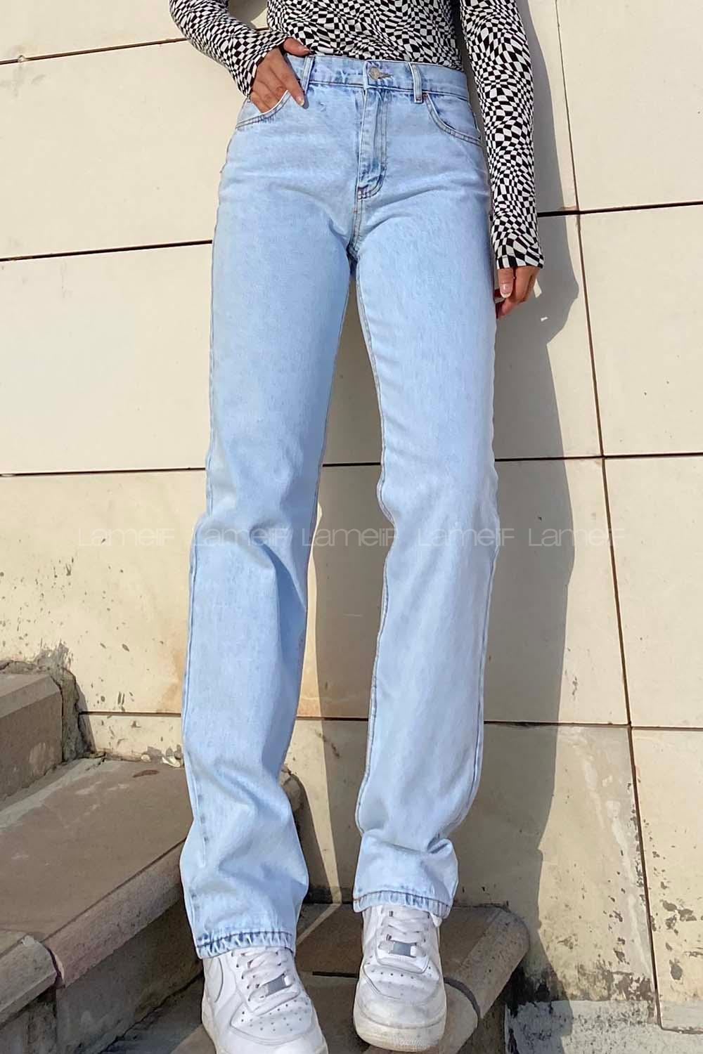 Ice Blue Denim High Waist Denim Pants
