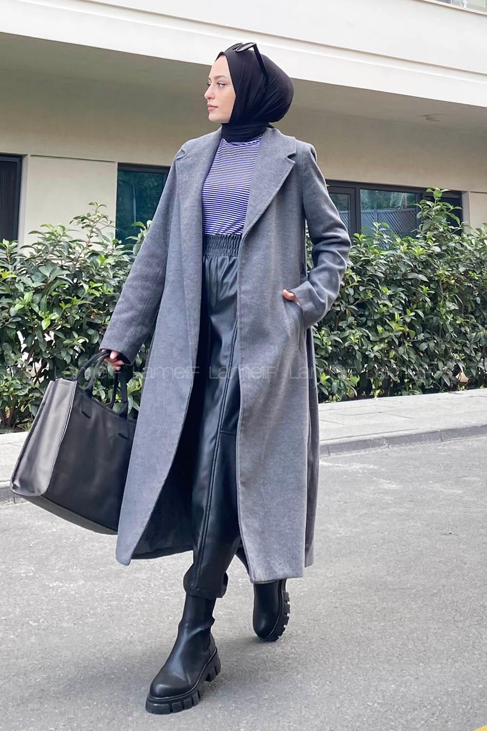 Modalamelif Belden Bağlamalı Kaşe Kaban Antrasit