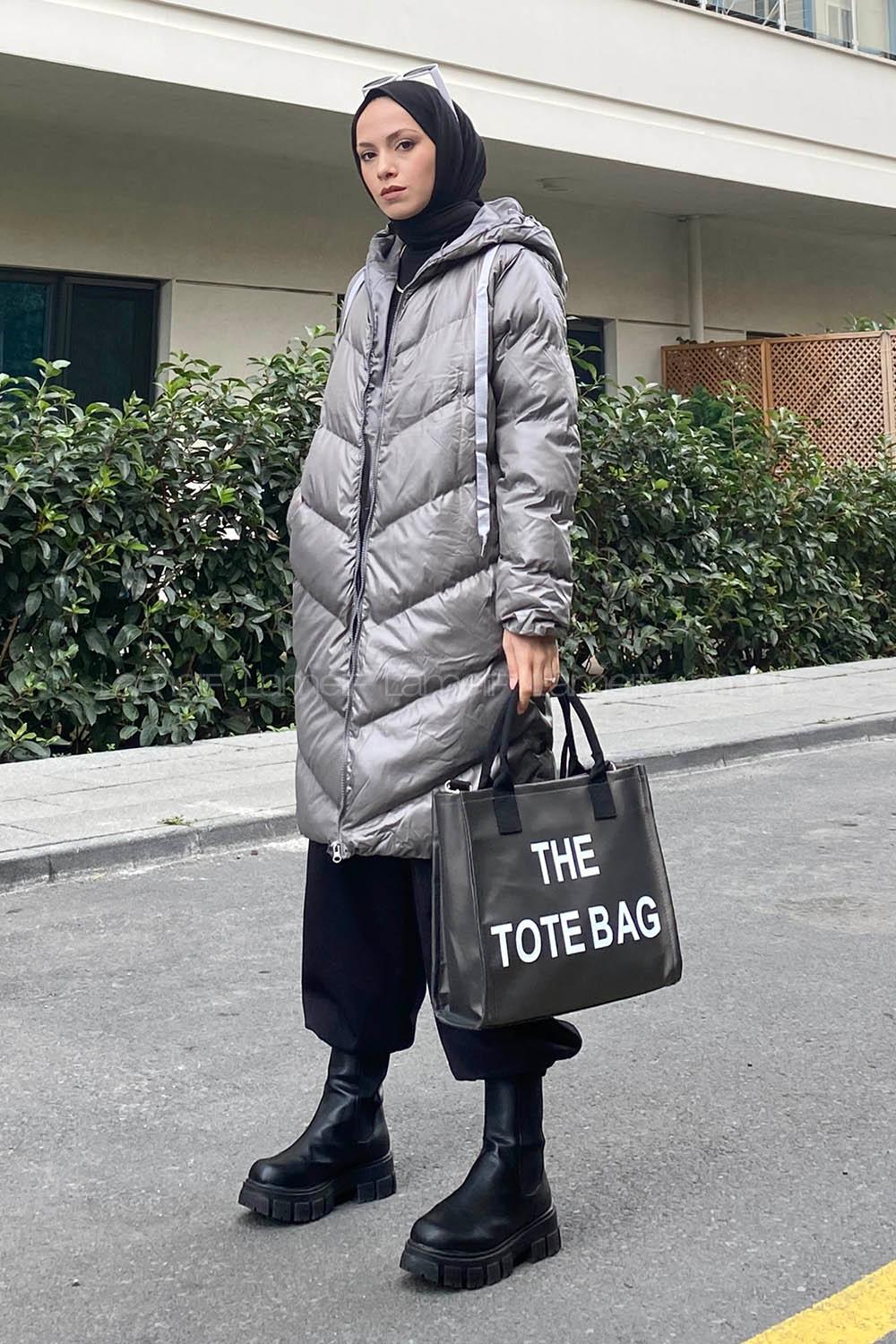 Modalamelif Kapşonlu Şişme Mont Gri