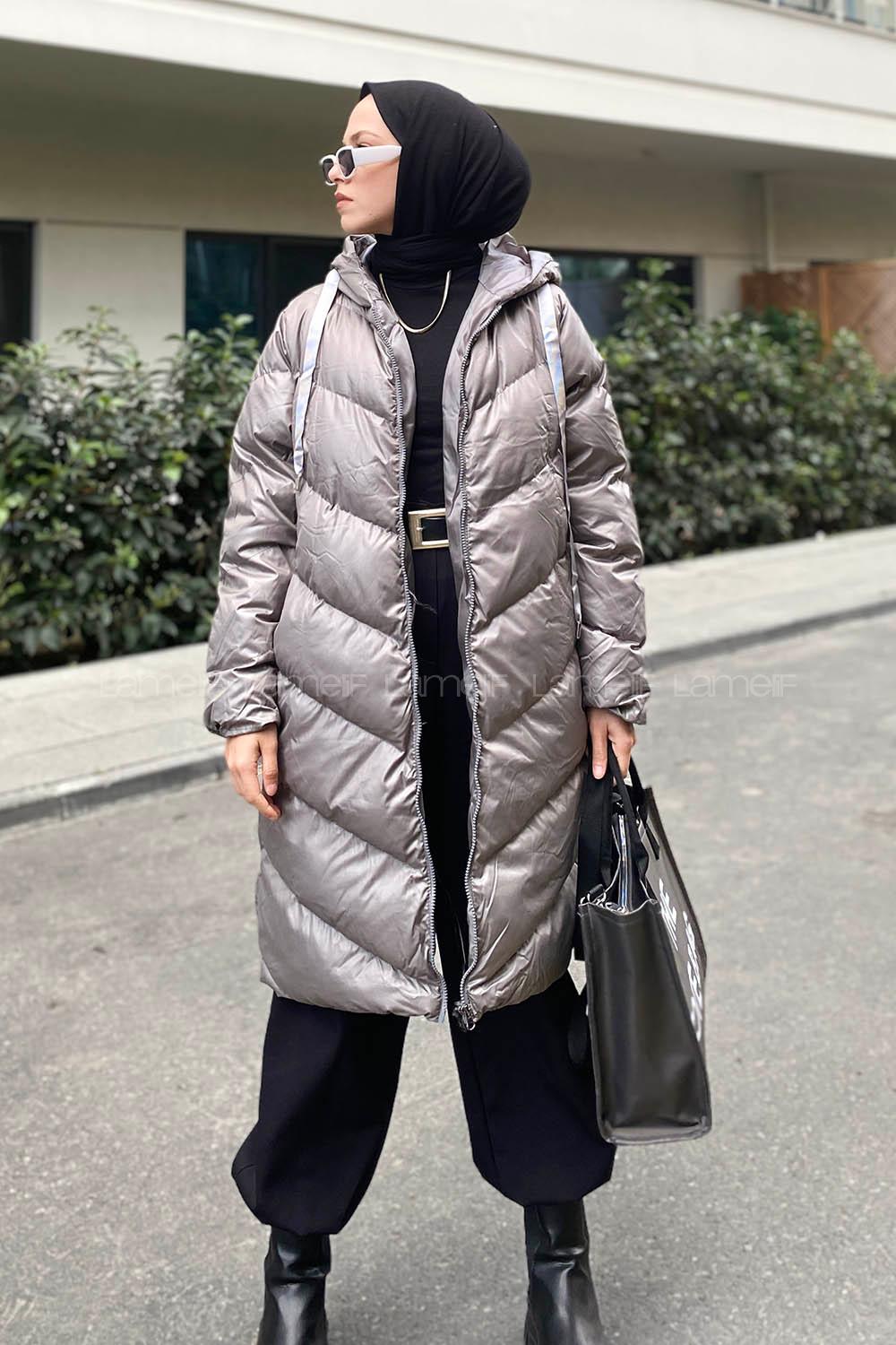 Modalamelif Kapşonlu Şişme Mont Gri