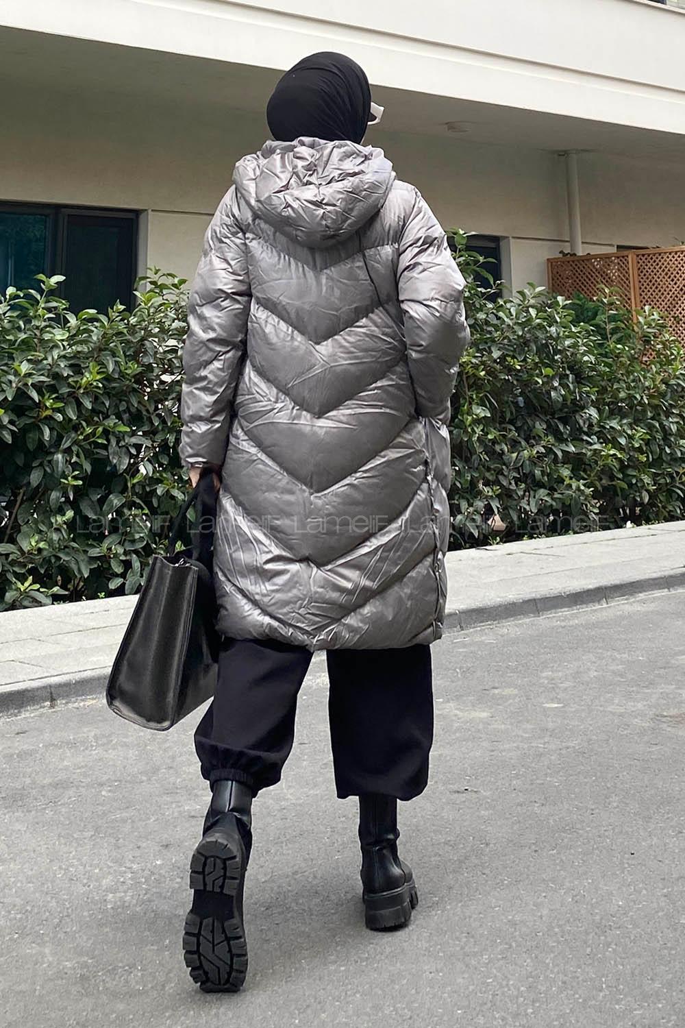 Modalamelif Kapşonlu Şişme Mont Gri