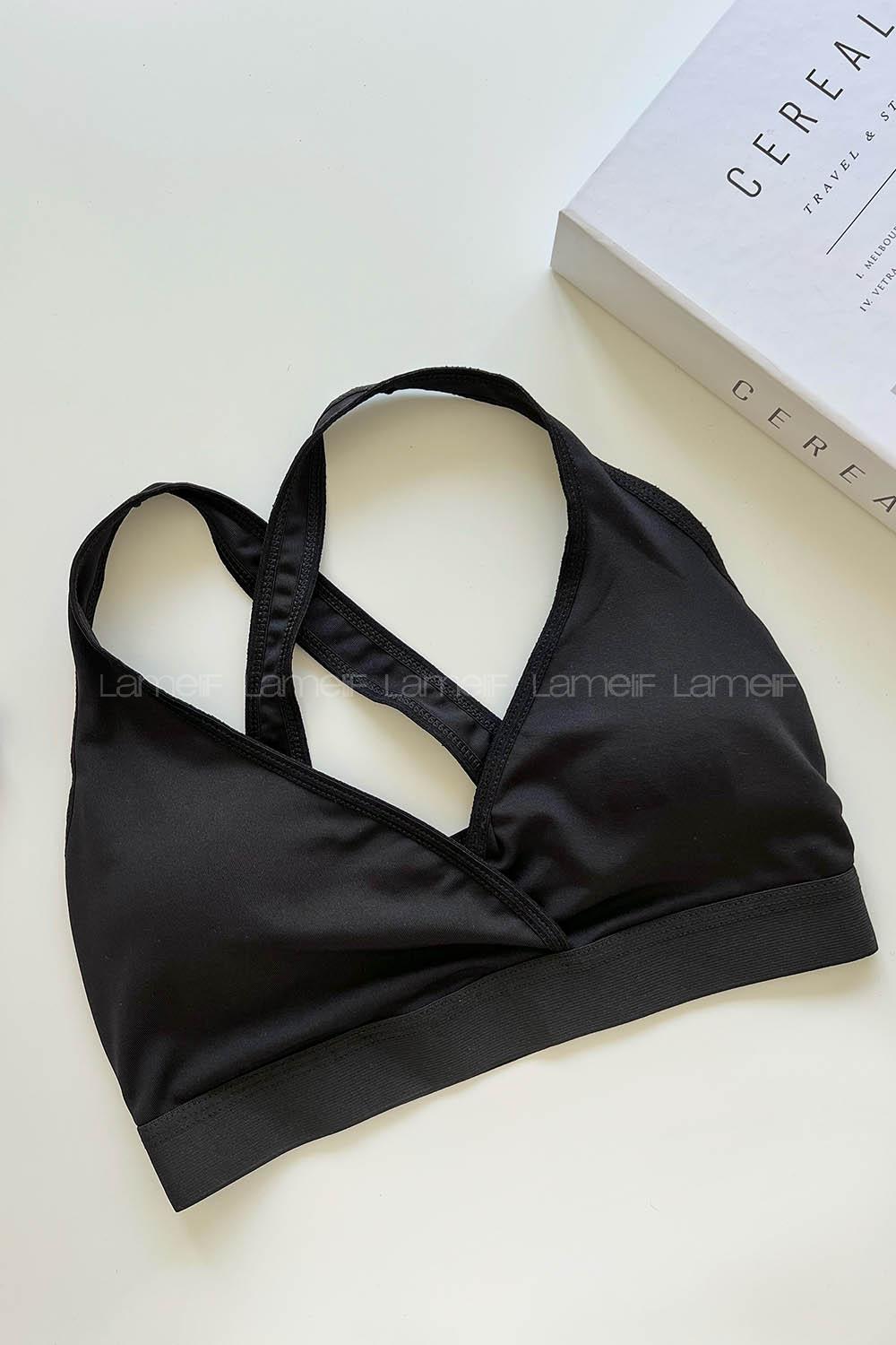 Lamelif Sırt Çapraz Askılı Pedli Sporcu Sütyen Siyah Renk