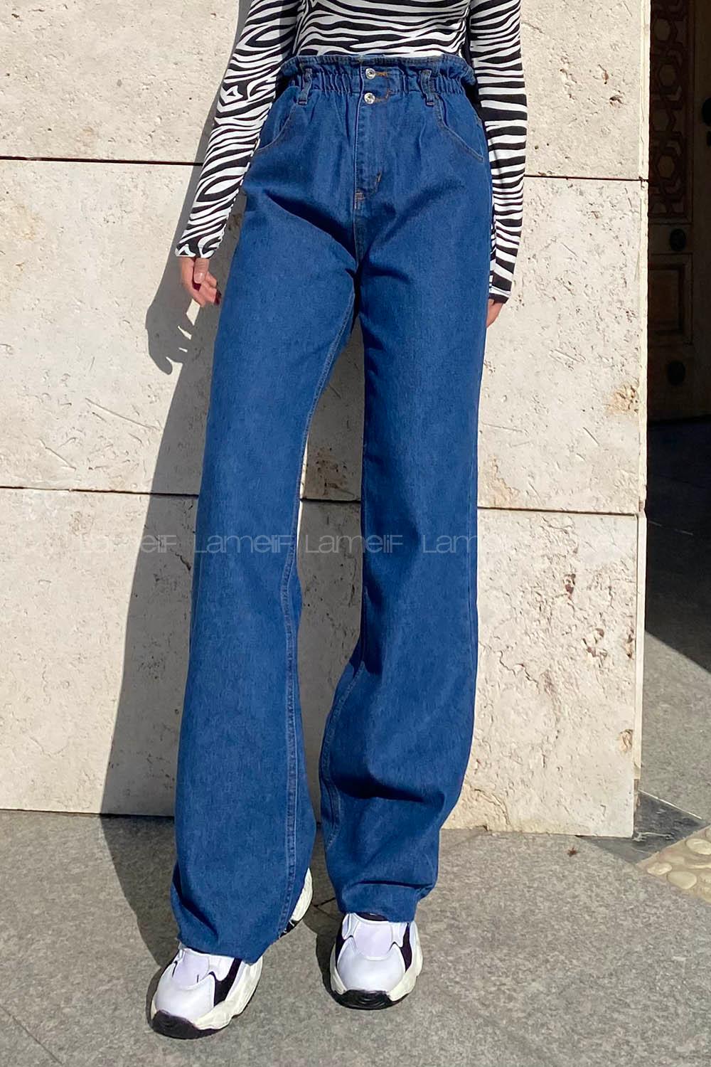 Dark Blue Denim Normal Waist Denim Pants