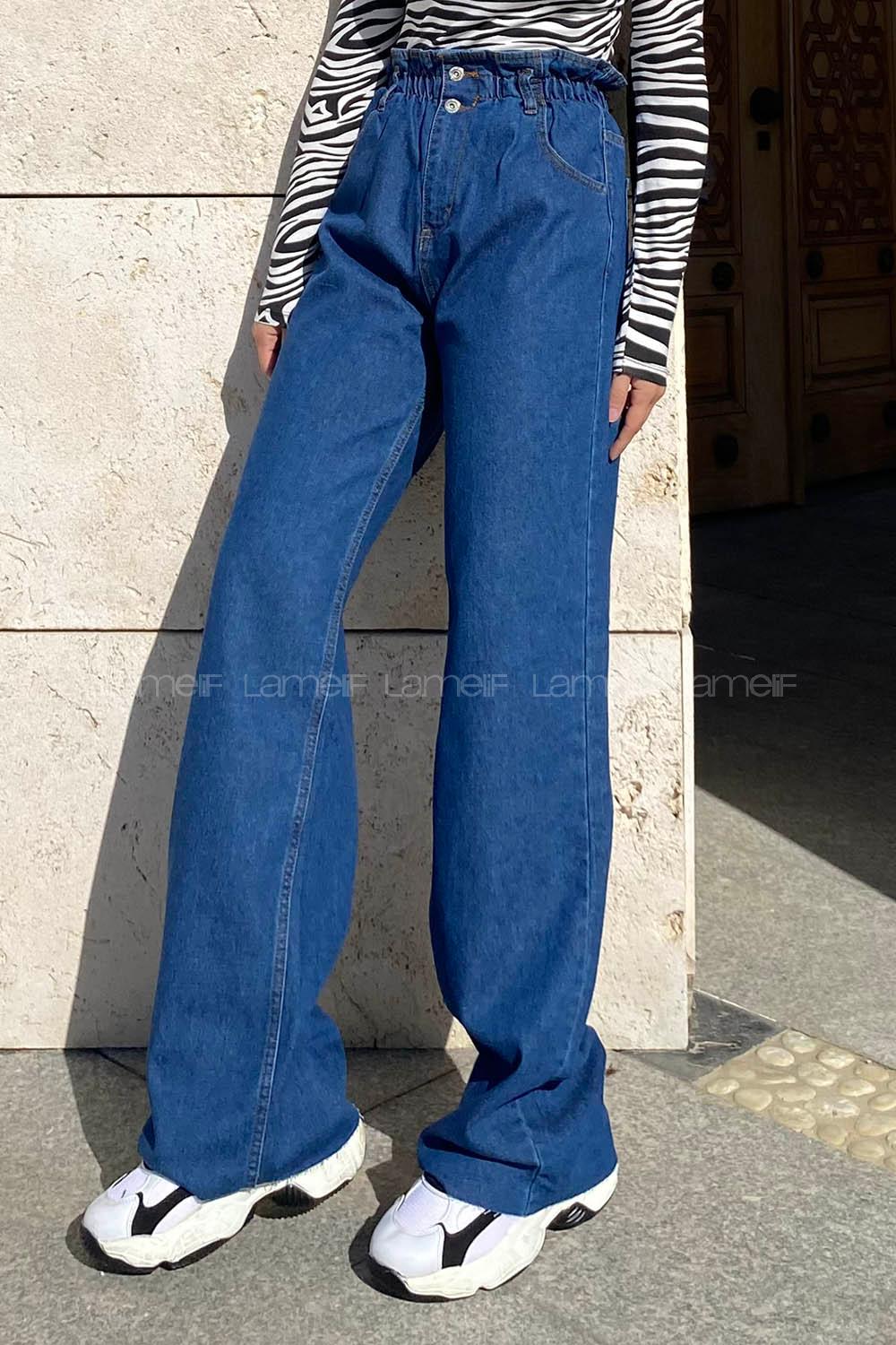 Dark Blue Denim Normal Waist Denim Pants