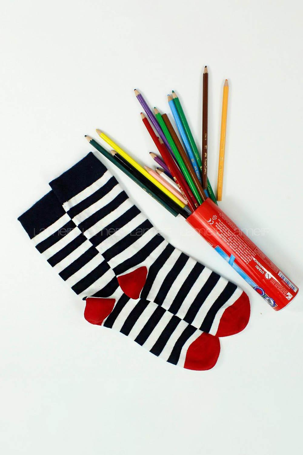 Modalamelif Çizgili Çorap Lacivert