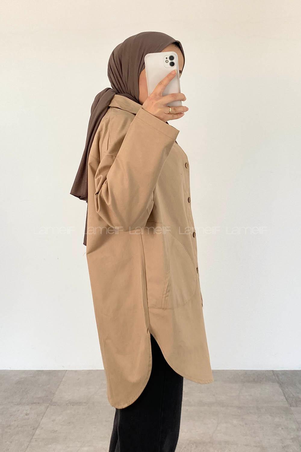 Modalamelif Yan Cepli Gabardin Gömlek Sütlü Kahve