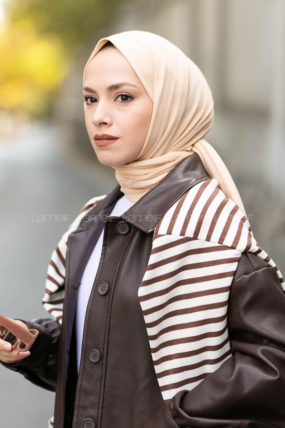 Lamelif Açık Bej Penye Şal