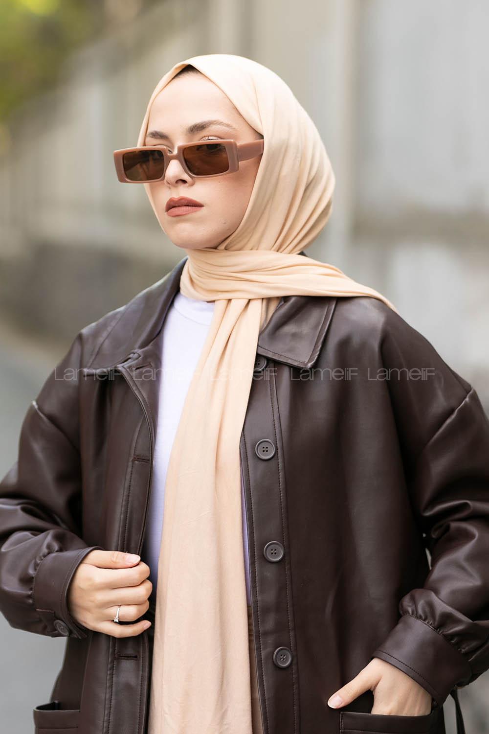 Lamelif Açık Bej Penye Şal