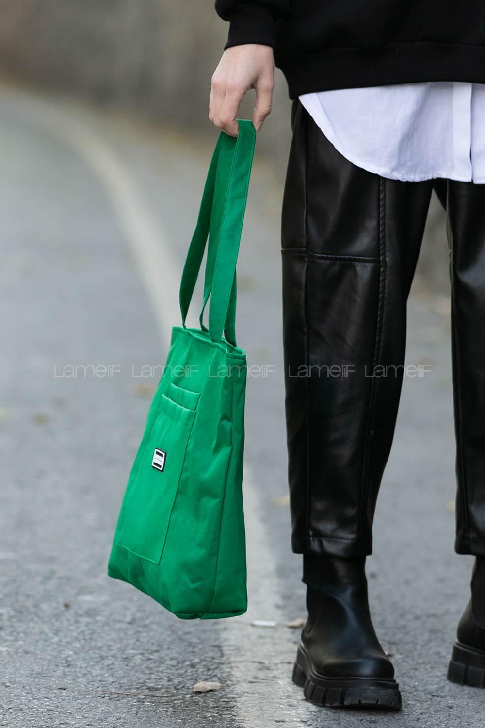 Lamelif Üç Gözlü Fermuarlı Anton Çanta Yeşil