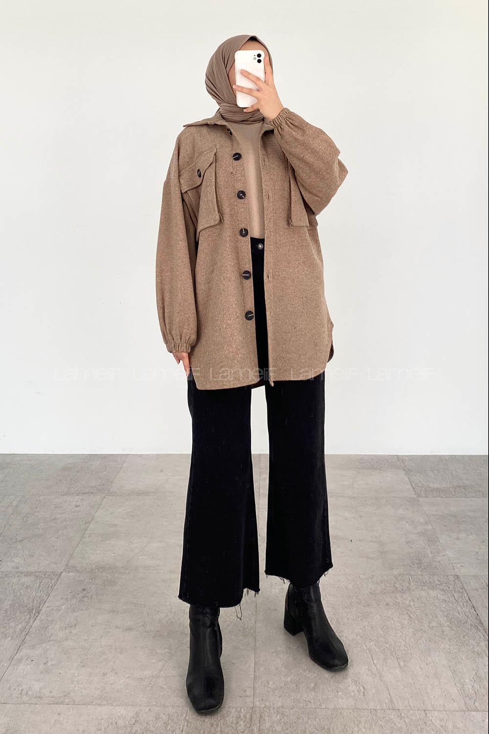 Soft Brown Shirt Collar Long Arm Cotton Jacket