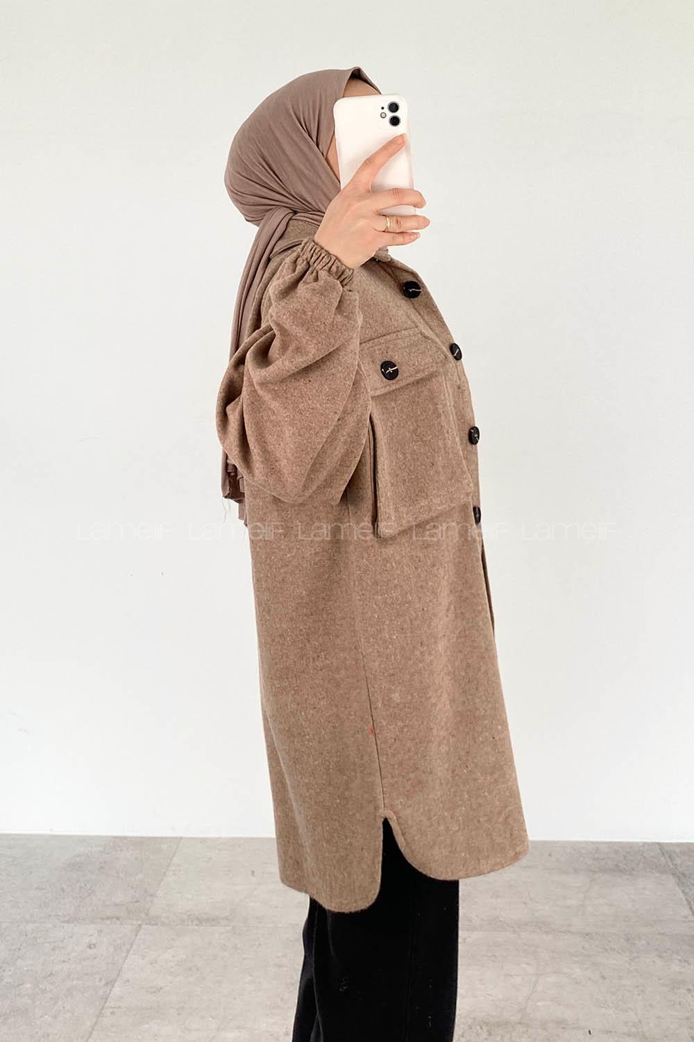 Soft Brown Shirt Collar Long Arm Cotton Jacket