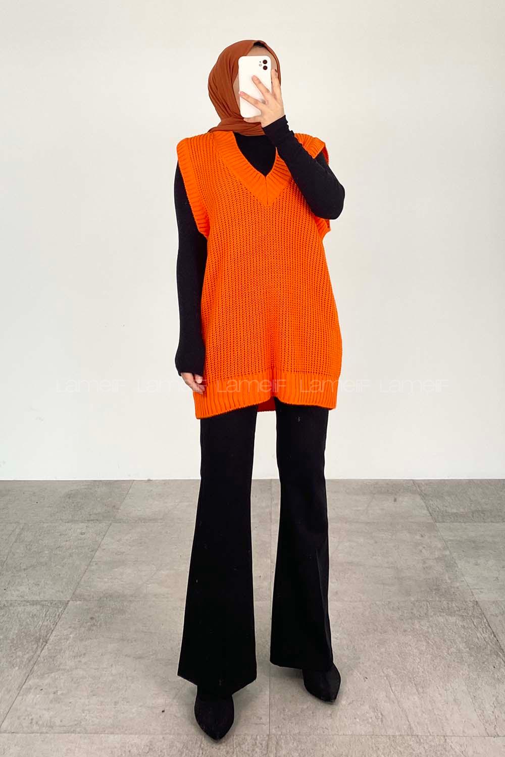 Modalamelif Ovarsize V Yaka Süveter Oranj