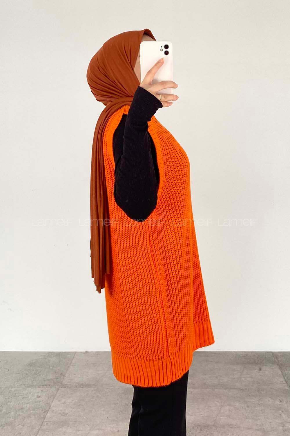 Modalamelif Ovarsize V Yaka Süveter Oranj