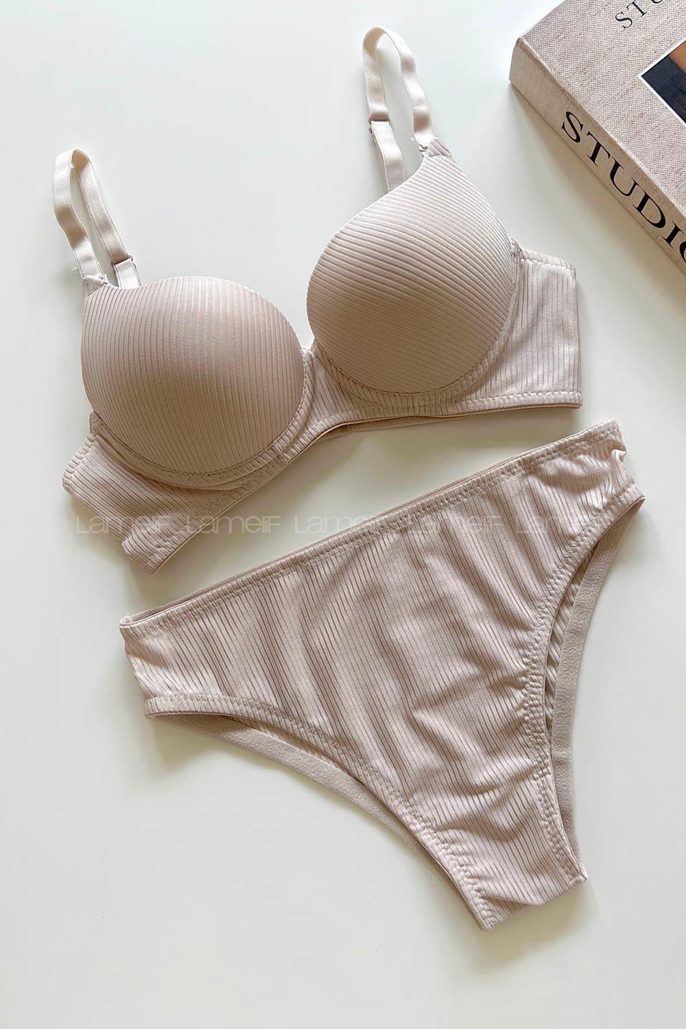 Beige Cotton Fabric Underwire Support Bralet