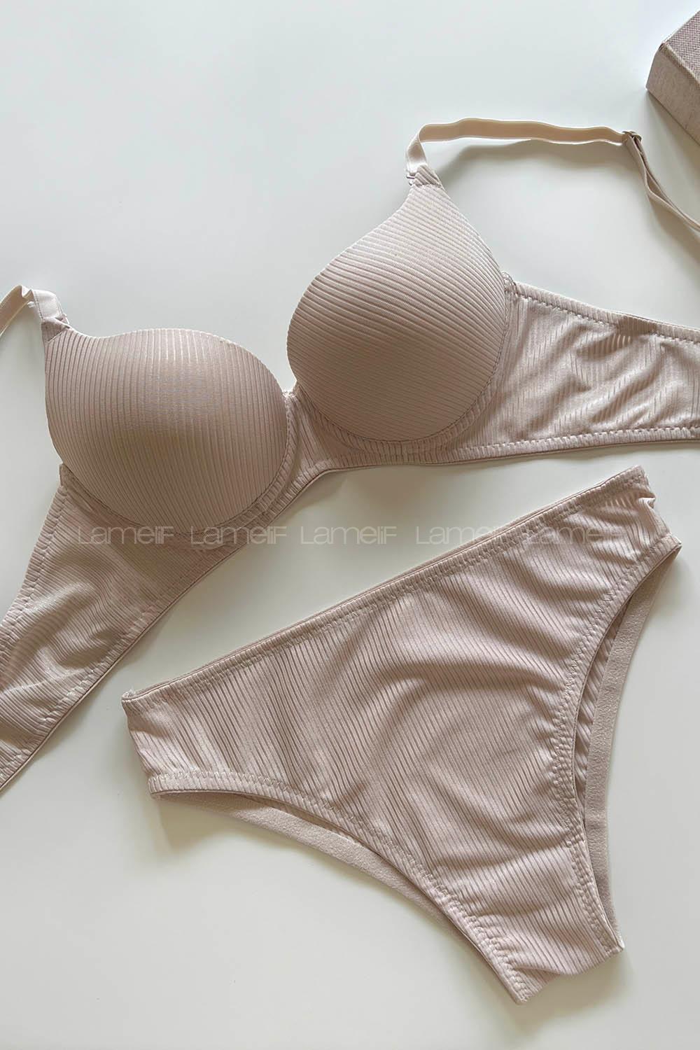Beige Cotton Fabric Underwire Support Bralet