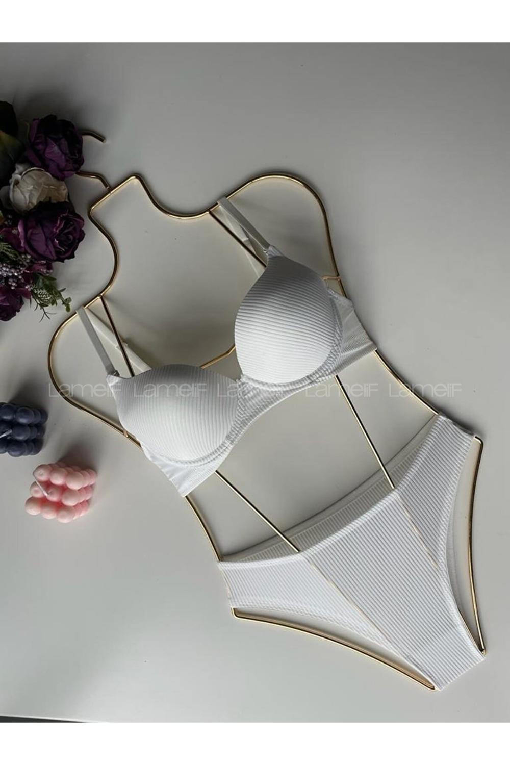 Lamelif Aria Destekli Fitilli Takım Beyaz Renk