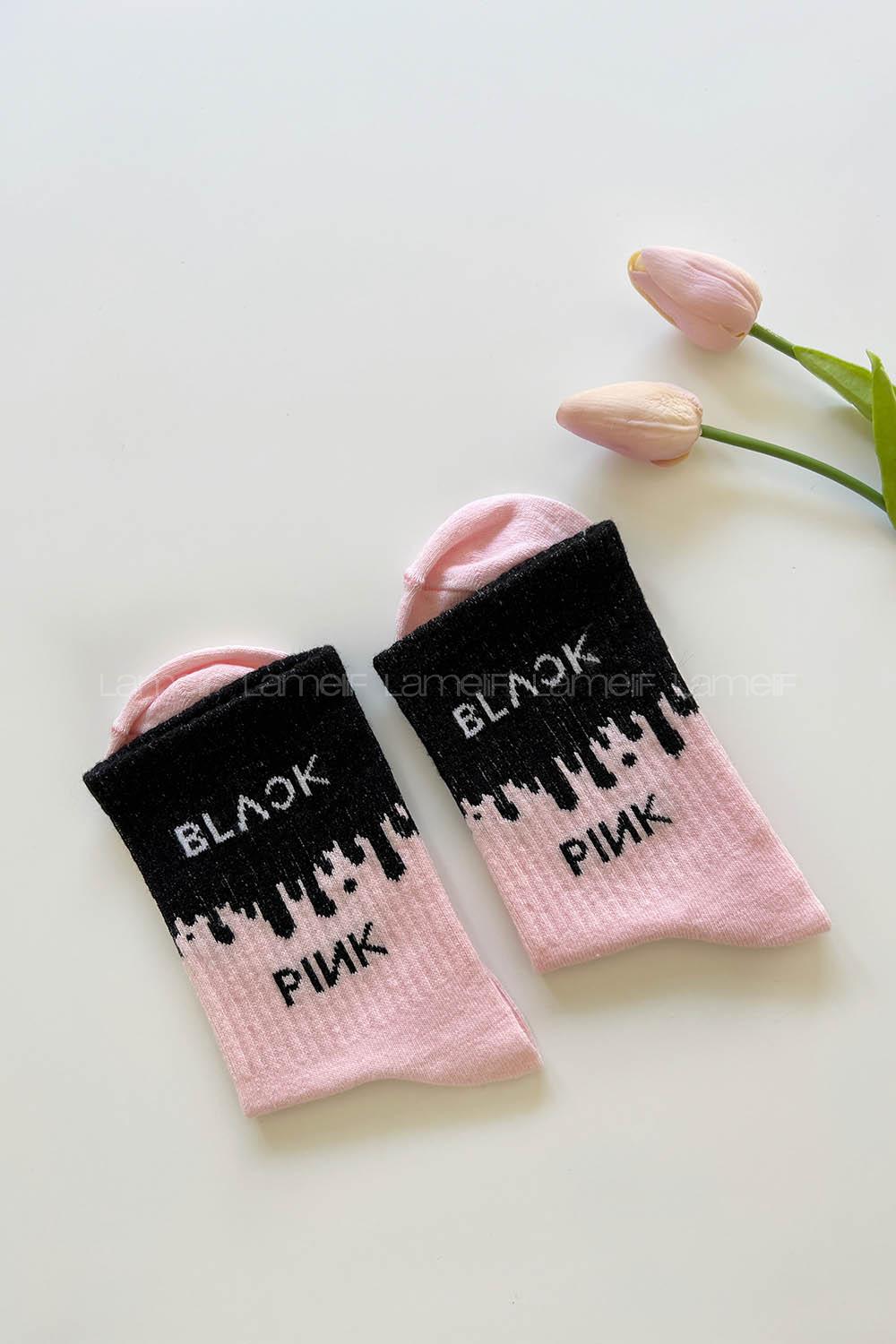 Lamelif Black Pink Kolej Spor Çorap