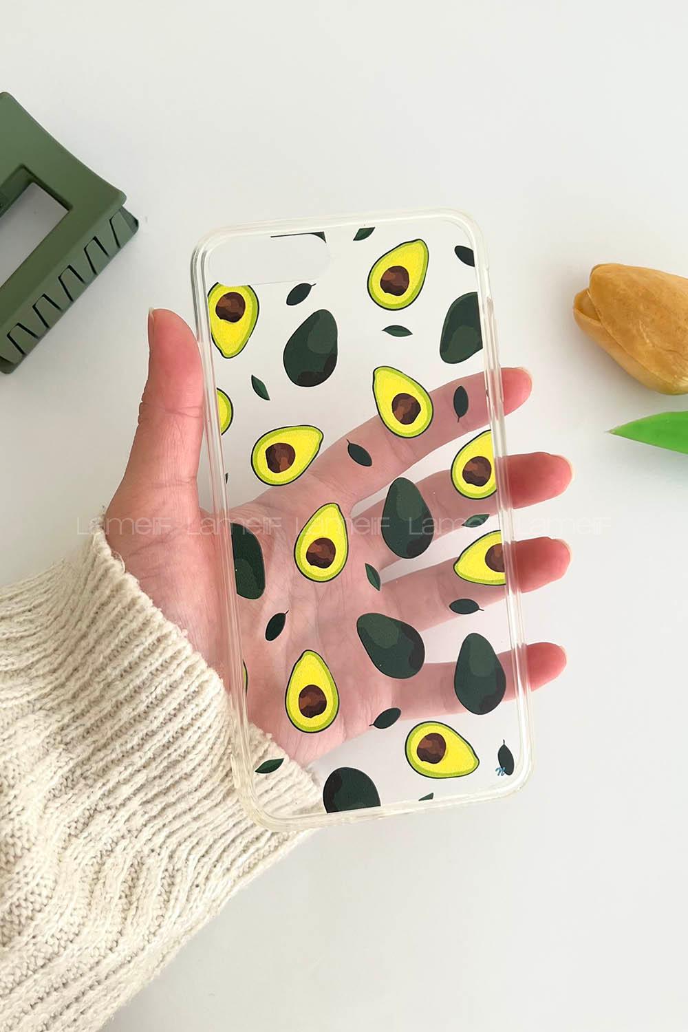 Lamelif ıPhone 7/8 Plus Avokado Baskılı Şeffaf Telefon Kılıfı
