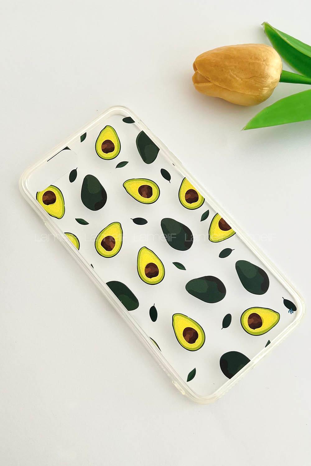 Lamelif ıPhone 7/8 Plus Avokado Baskılı Şeffaf Telefon Kılıfı