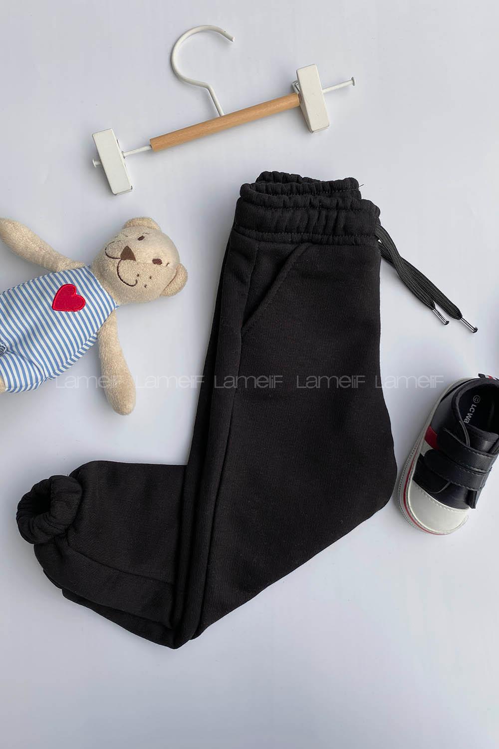 Black Elastic Trousers Elastic Waist Regular Cut Bottom Tracksuit