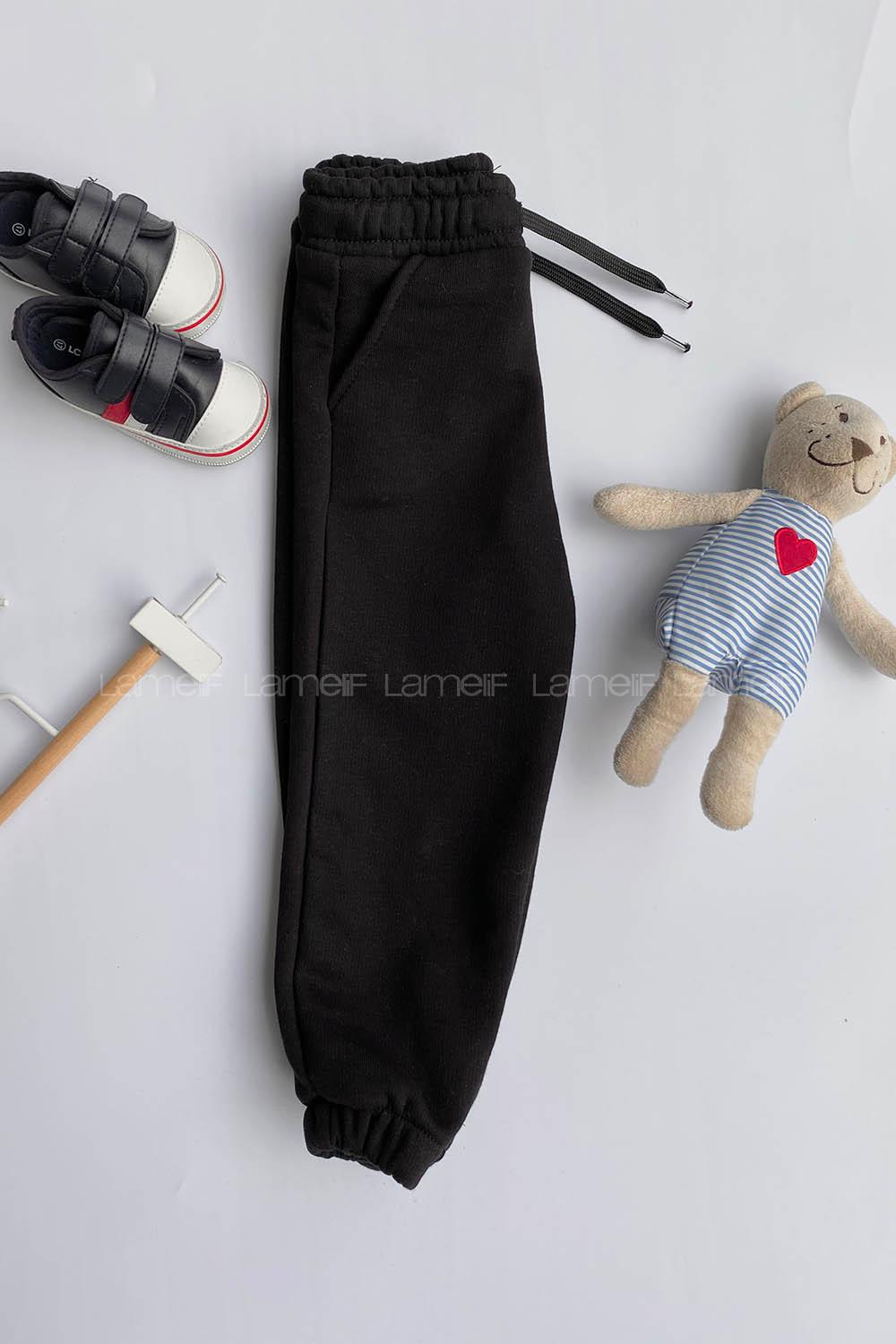 Black Elastic Trousers Elastic Waist Regular Cut Bottom Tracksuit