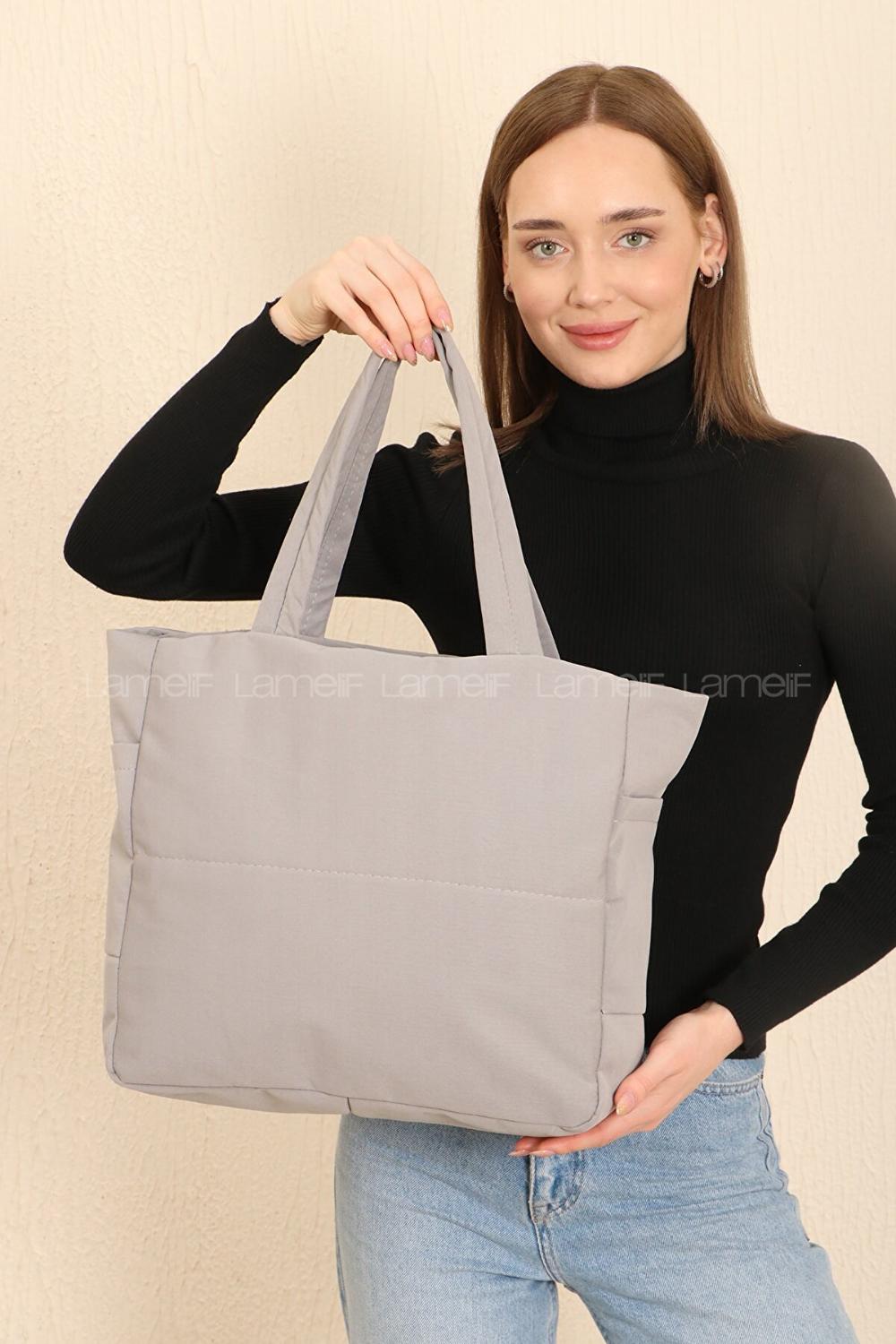 Lamelif 3 Bölmeli Fermuarlı Kol Ve Omuz Kadın Çanta Gri