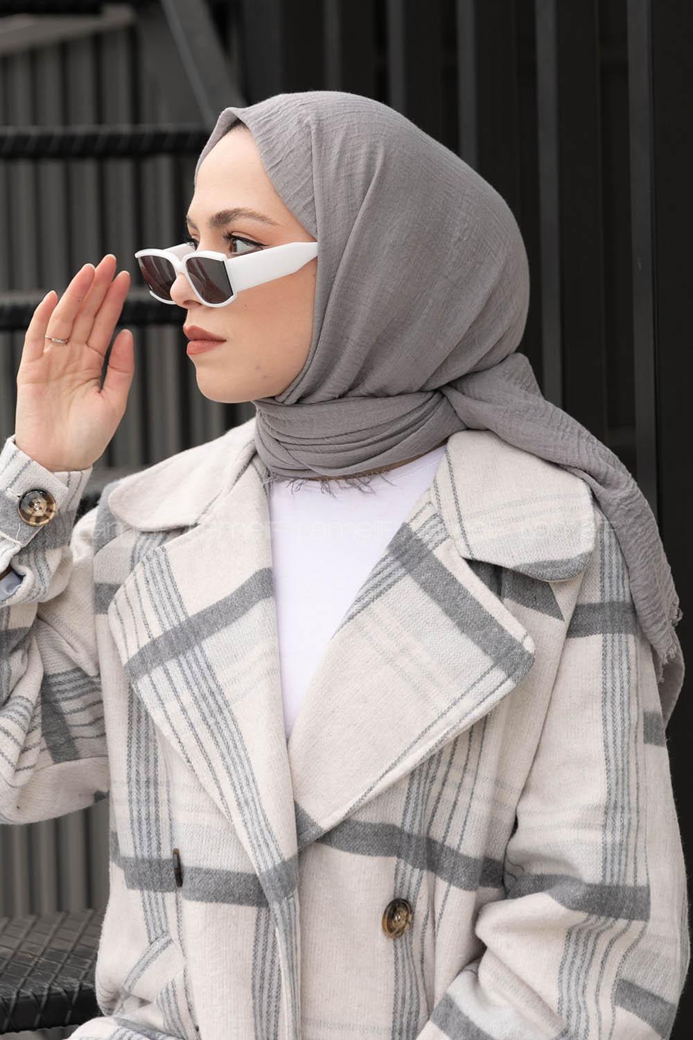 Gray Cotton Fabric Straight Shawl