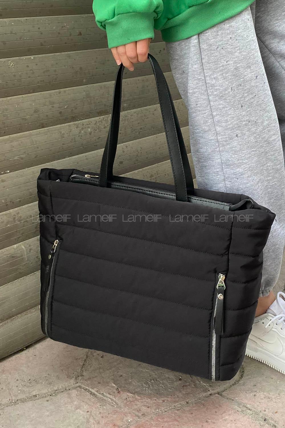 Lamelif Çift Fermuar Detaylı Çanta Siyah