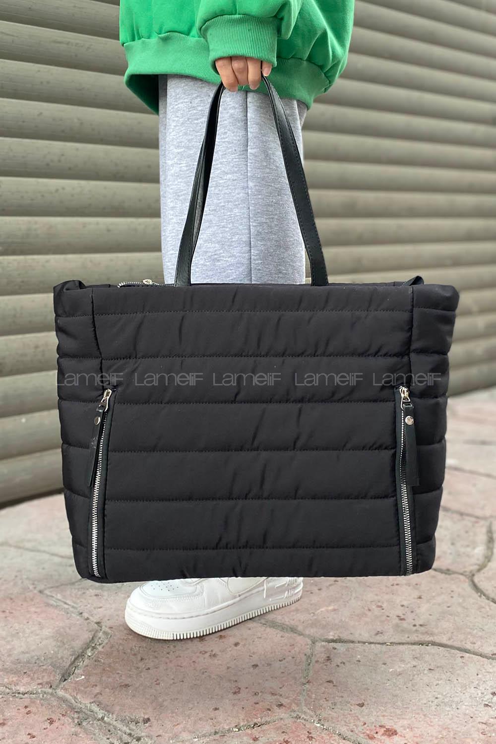 Lamelif Çift Fermuar Detaylı Çanta Siyah