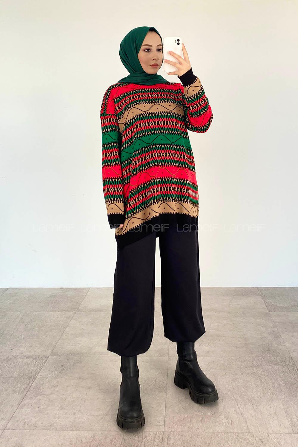 Black-green Crew Neck Long Arm Jumper