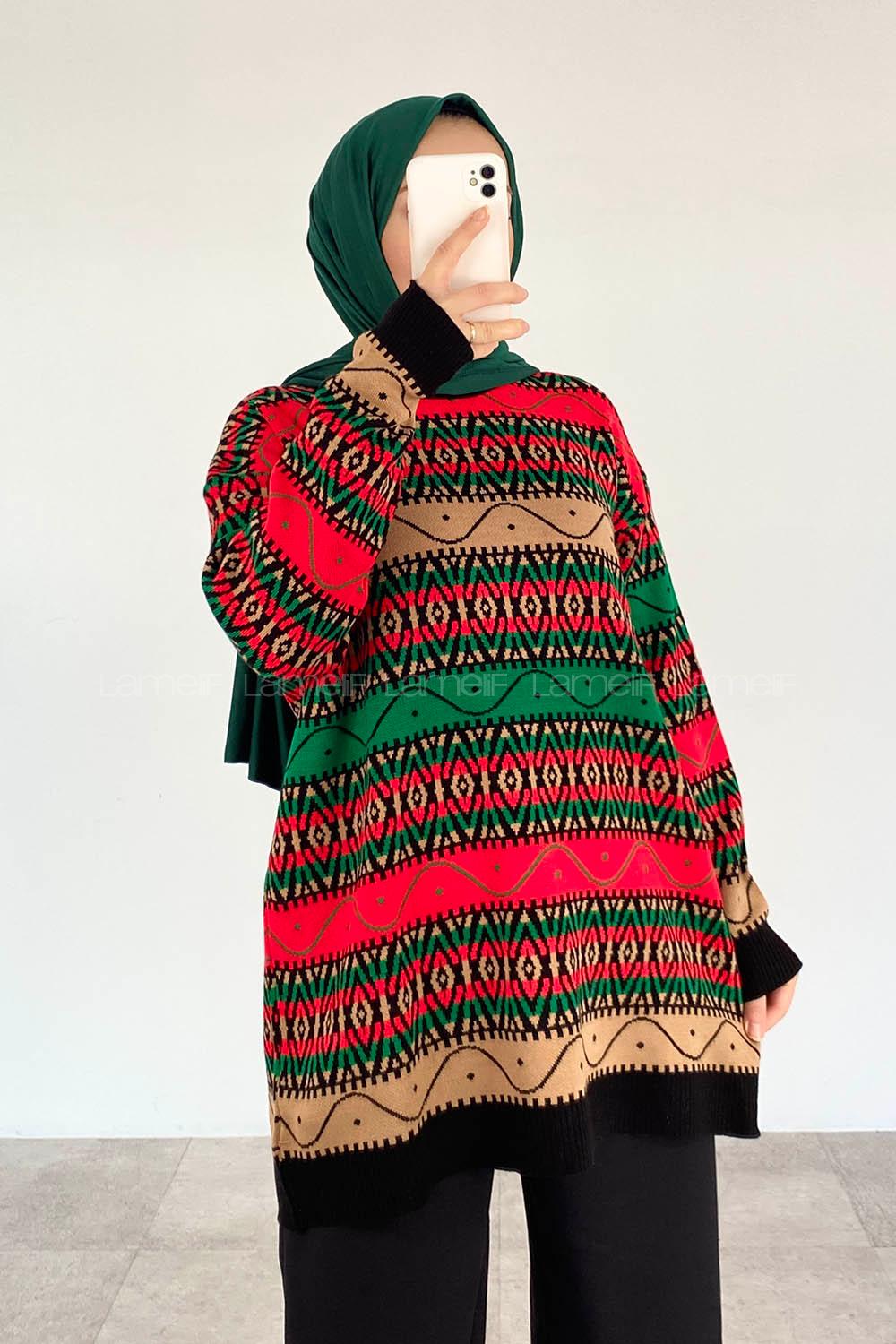 Black-green Crew Neck Long Arm Jumper