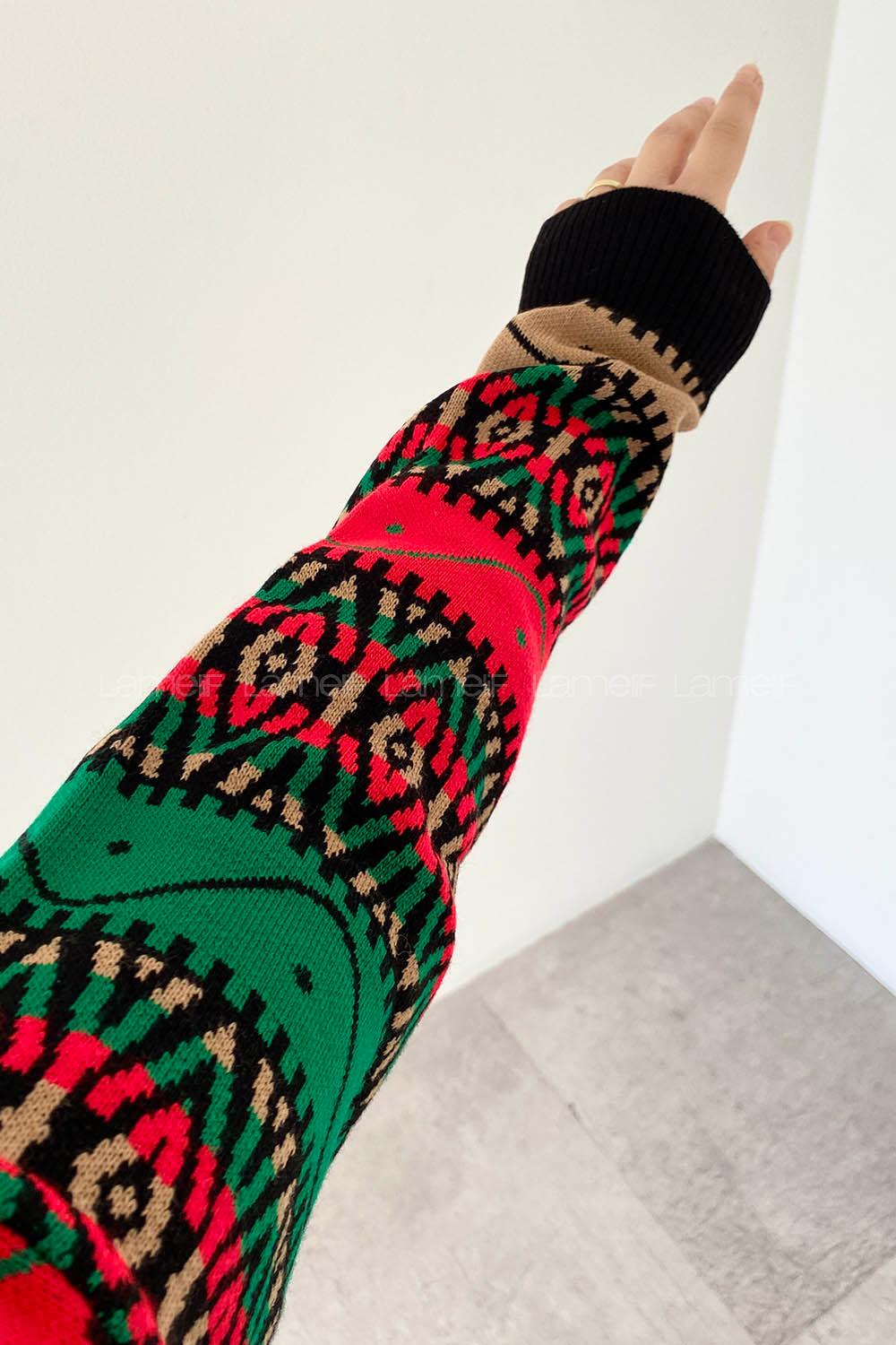Black-green Crew Neck Long Arm Jumper