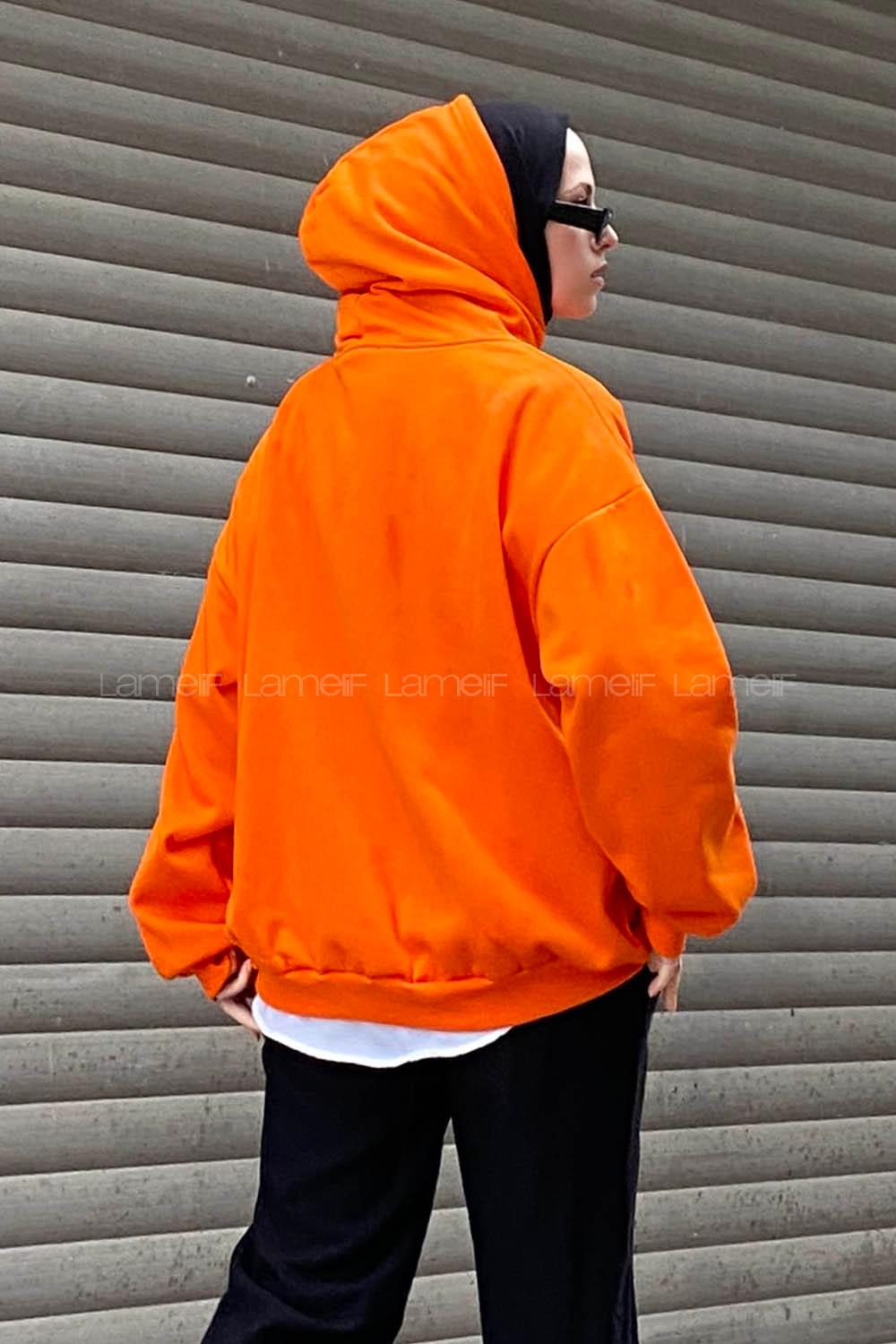 Lamelif Los Angeles Baskılı Oversize Sweatshirt Turuncu