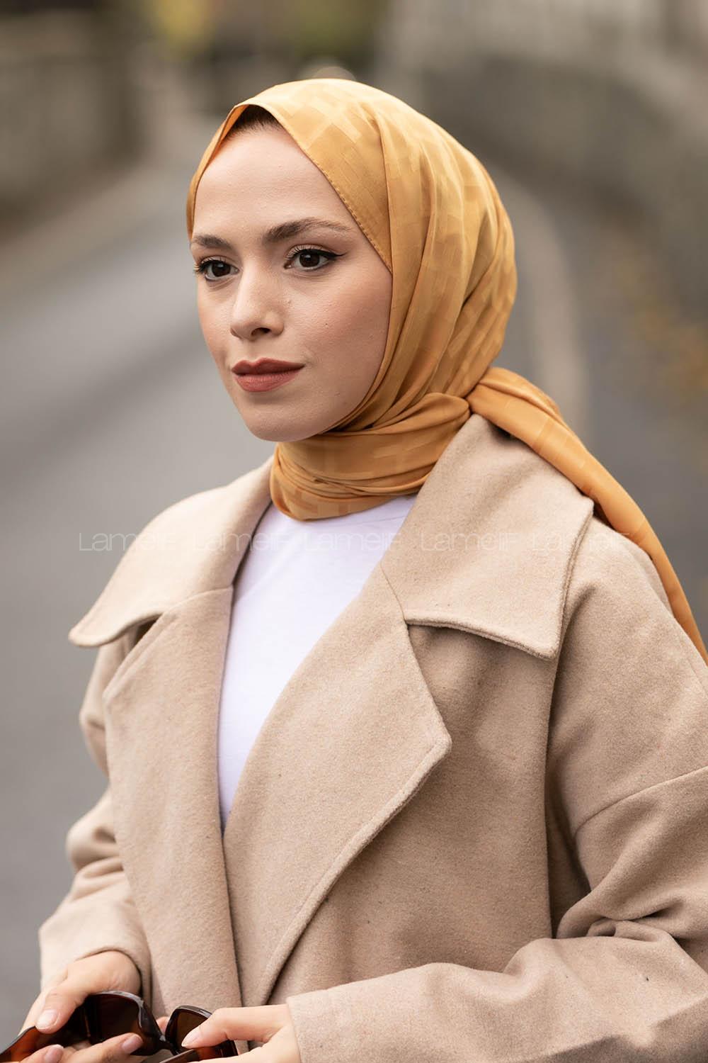 Lamelif H Desen Jakar Serisi Şal Hardal Sarısı