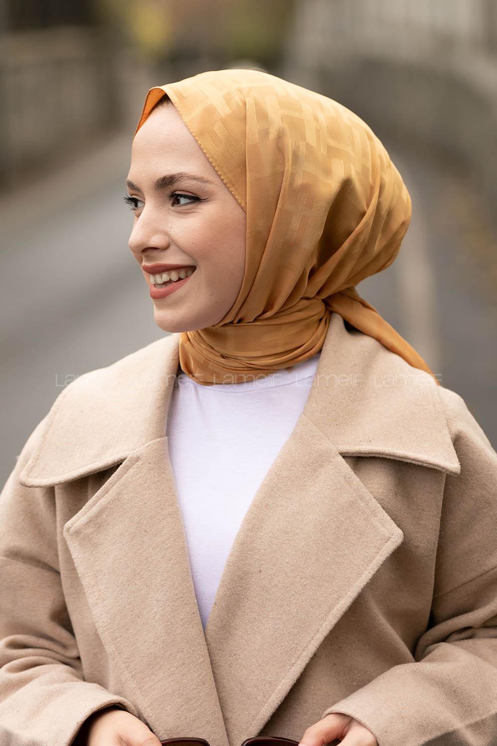 Lamelif H Desen Jakar Serisi Şal Hardal Sarısı