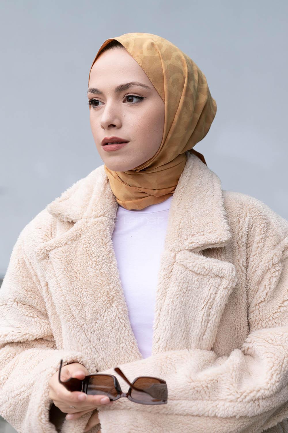 Lamelif B Desen Jakar Serisi Şal Hardal Sarısı