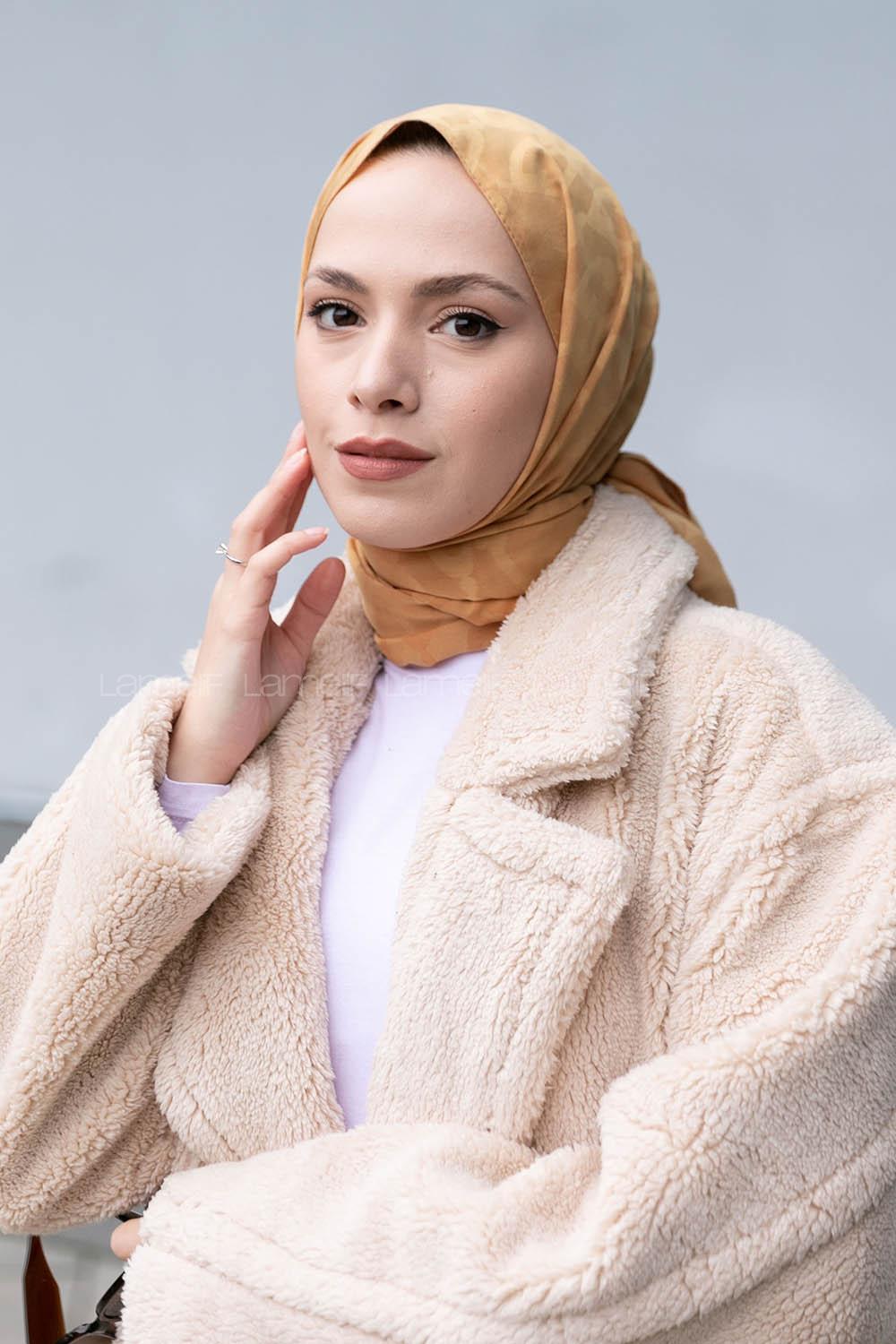 Lamelif B Desen Jakar Serisi Şal Hardal Sarısı