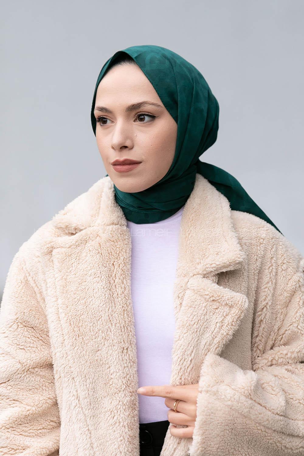 Modalamelif B Desen Jakar Serisi Şal Petrol Yeşili